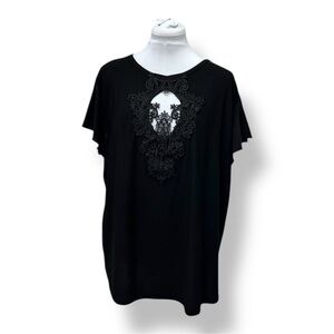 Sweet Rain Women’s Short Sleeve Blouse Lace Detail Young Contemporary Black 3X